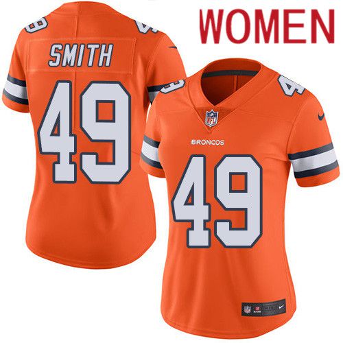 Women Denver Broncos #49 Dennis Smith Orange Nike Rush Vapor Limited NFL Jersey->women nfl jersey->Women Jersey